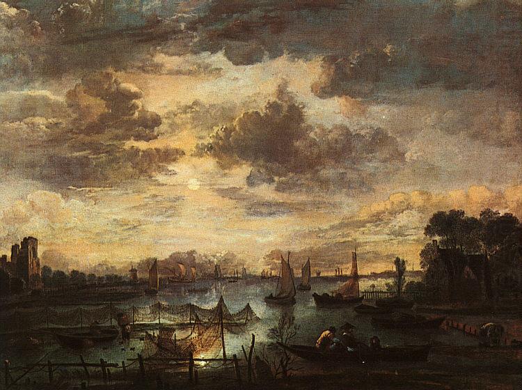 River Scene with Fishermen, Aert van der Neer